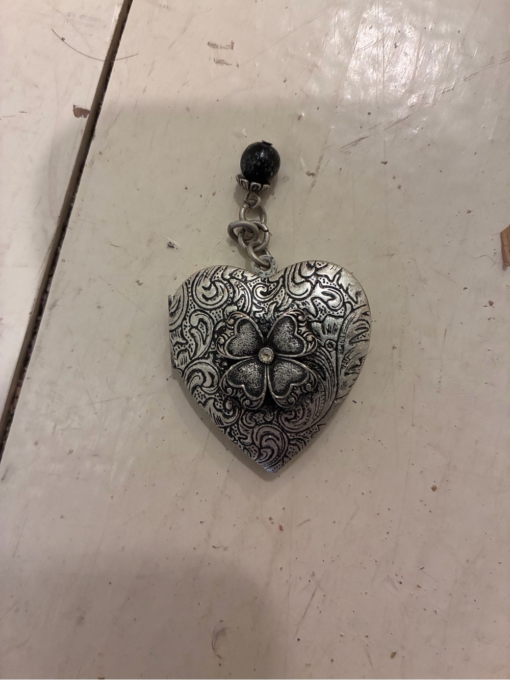 Irish Shamrock Dark Silver Heart Locket.